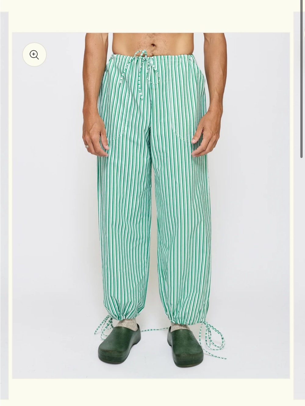 Unisex Green & White Stripe Drawstring Pants